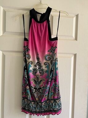 Body Central Pink Paisley Halter Top with Teal Accents